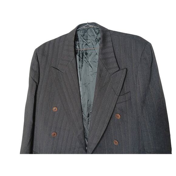 Valentino Uomo Men's Gray Stripe Double-Breasted Wool Suit Jacket Blazer Sz 38 - Picture 5 of 16